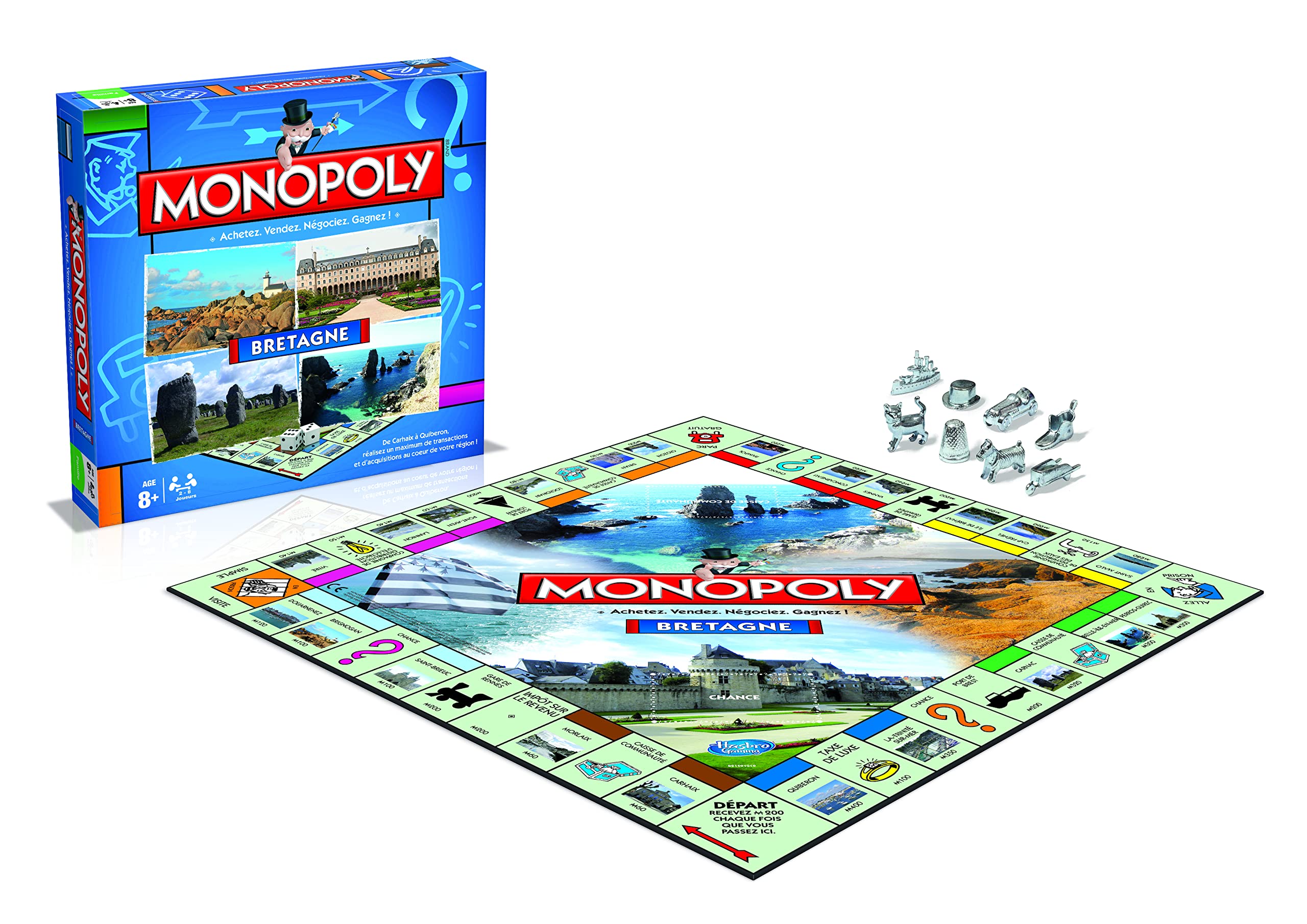 Winning Moves - Monopoly Bretagne – Gesellschaftsspiel – Brettspiel – Edition Städte und Regionen – 2 bis 6 Spieler – französische Version