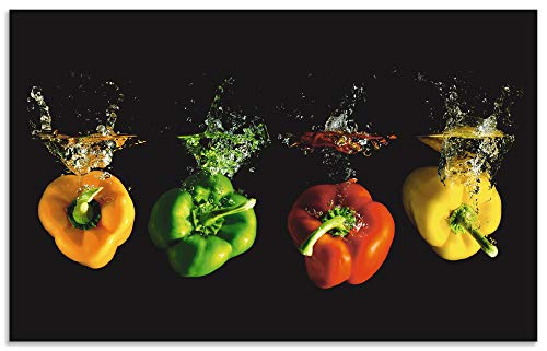 Artland Spritzschutz Küche aus Alu für Herd Spüle 80x50 cm Küchenrückwand mit Motiv Essen Gemüse unter Wasser Paprika Modern Dunkel Bunt S6EM