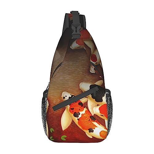 Beauty Fish Print Sling Rucksack, leicht, faltbar, Crossbody-Tasche, wasserabweisend, Schulterrucksack für den täglichen Gebrauch, Schwarz , Einheitsgröße