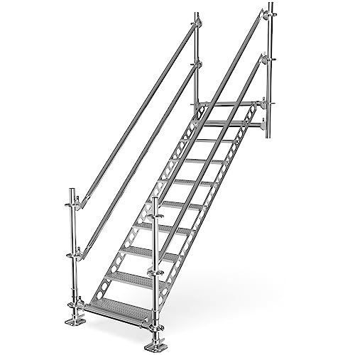 Scafom-rux Feuerverzinkte Bautreppe - [10 Stufen] Außentreppe mit Geländer - 2 Meter Höhe, 80 cm breit, Treppe außen - Stahltreppen für Gerüst und Garten - Aussentreppen Stahl - Treppen Bausatz