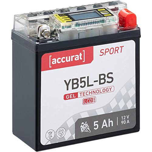 Accurat Motorradbatterie Sport YB5L-BS 5 Ah 90 A 12V Gel Starterbatterie [LCD Display] Erstausrüsterqualität rüttelfest leistungsstark wartungsfrei