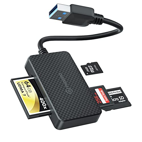 PHIXERO SD Kartenleser USB A gleichzeitig, 4 in 1 SD/CF/MS/Micro SD Adapter mit 5 Gbit/s Super Speed Speicherkartenleser kompatibel mit Laptop, Computer mit USB-A Anschluss und weiteren USB-A Geräten