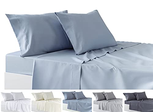 Todocama 4-teiliges Bettwäsche-Set, Spannbettlaken, Bettlaken, 2 Kissenbezüge, 50 x 80 cm, für Betten mit 150 x 150 x 190/200 cm, Hellblau