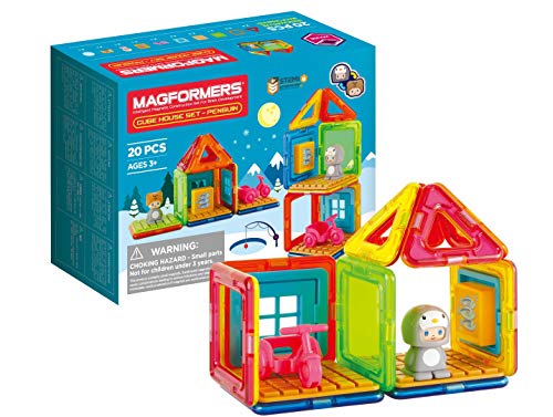 Magformers Cube House Penguin 20-Piece Magnetic Construction Toy. STEM Set with Magnetic Tiles and Accessories. Makes Different Houses for The Cute Character.