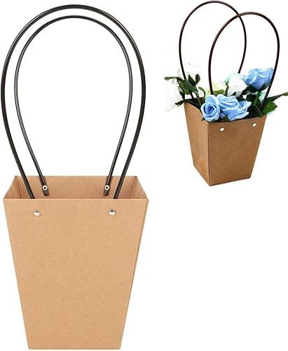 Papier Tasche, Blumen Geschenktasche, 10 Stück Kraftpapier-Blumentüten mit Griff, wasserdichte Papier-Geschenk-Partytüte, Blumenkasten, umweltfreundliche Verpackung, Papier-Einkaufstasche (Farbe: 10 S