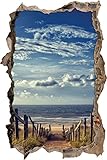 Weg zum Strand am Meer Wanddurchbruch im 3D-Look, Wand- oder Türaufkleber Format: 92x62cm, Wandsticker, Wandtattoo, Wanddekoration