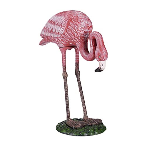 Relaxdays Dekofigur Flamingo, wetterfest, frostfest, Gusseisen, Innen und Außen, Gartendeko, HxBxT 41 x 34 x 18 cm, pink