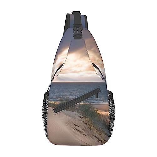 Schulter-Rucksack mit Strand-Dünen-Aufdruck, leicht, faltbar, wasserabweisend, für den täglichen Gebrauch, Schwarz , Einheitsgröße