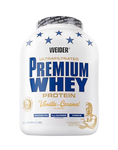 Weider Premium Whey Proteinpulver, Low Carb Proteinshakes mit Whey Protein Isolat, Vanilla-Caramel, (1x 2,3 kg)