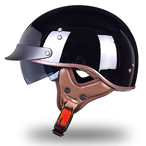 MTTKTTBD Brain-Cap · Halbschale Motorrad-Helm Halbhelme Jet-Helm Roller-Helm Scooter-Helm Mofa-Helm Retro Harley Motorrad Half Helm mit Built-in Visier für Cruiser Chopper Biker