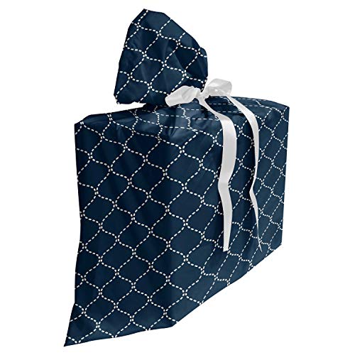 ABAKUHAUS Geometrisch Baby Shower Geschänksverpackung aus Stoff, Gitter-Muster, 3x Bändern Wiederbenutzbar, 70 x 80 cm, Dark Blue Creme