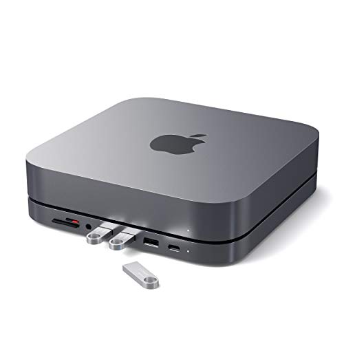 SATECHI USB-C Aluminium-Ständer & Hub - Kompatibel mit Mac Mini (2018 & später) - USB-C- Data Port, MicroSD/SD-Kartenleser, USB 3.0 & Kopfhöreranschluss