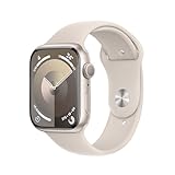 Apple Watch Series 9 (GPS, 45 mm) Smartwatch mit Aluminiumgehäuse und Sportarmband S/M in Polarstern. Fitnesstracker, Blutsauerstoff und EKG Apps, Always-On Retina Display, Wasserschutz