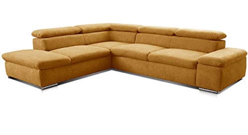 Cavadore Ecksofa Alkatraz / Großes Eck-Schlafsofa mit Ottomanen links und verstellbaren Kopfstützen/ Modernes Design / 274 x 66 x 228 cm / Gelb