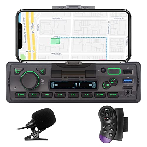 LXKLSZ Autoradio mit Bluetooth Single Din mit APP-Steuerung MP3-Player-Unterstützung Freisprechen/USB/FM/AM/TF/AUX-in/EQ-Set, Autoradio-Empfänger mit Telefonhalterung Externes MIC SWC-Fernbedienung