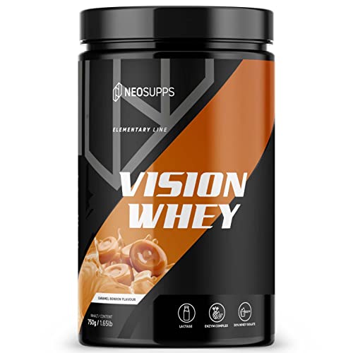 Neosupps Vision Whey Protein Pulver Geschmack: Caramel Bonbon I Hochwertiges Eiweiss mit zusätzlicher Laktase, sowie Verdauungsenzymen Bromelain & Papain für eine optimale Aufnahme