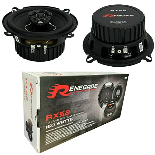 2 Lautsprecher RENEGADE RX52 2 Wege koaxial 5,25" 13,00 cm 130 mm Durchmesser 80 watt rms 160 watt max impedanz 4 ohm 92 db spl Auto schwarz, pro Paar