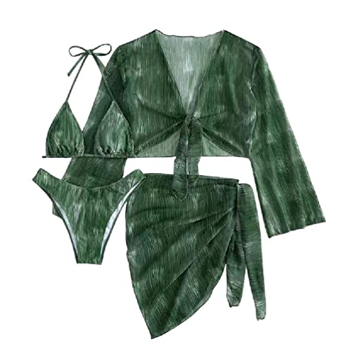 Gissroys Sexy rückenfreies Neckholder-Kostüm für Damen mit kurzem Oberteil und Strandrock, 4-teiliger Anzug für Strandpartys