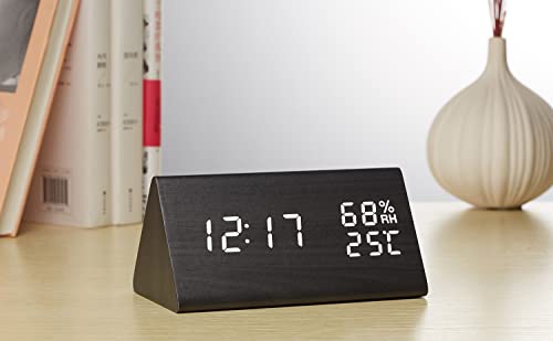VORRINC Digitaler Wecker LED Holz Wecker Uhr Reisewecker mit 2 Alarmen/Temperaturanzeige/Luftfeuchtigkeit, 3 Helligkeit, Nachttisch Schlafzimmer