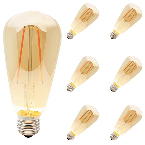 6 Stück Edison Glühbirne 2W E27 Fassung LED Filament Fadenlampe Vintage Glühlampe 2200K