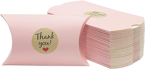 Süßigkeitenschachtel, Papier-Leckerli-Boxen, 100 Stück/Los Süßigkeitenschachtel-Kissenform mit Dankeschön-Aufkleber, Geschenkpapierverpackungsboxen, Hochzeits-Partyzubehör (Farbe: Roze)