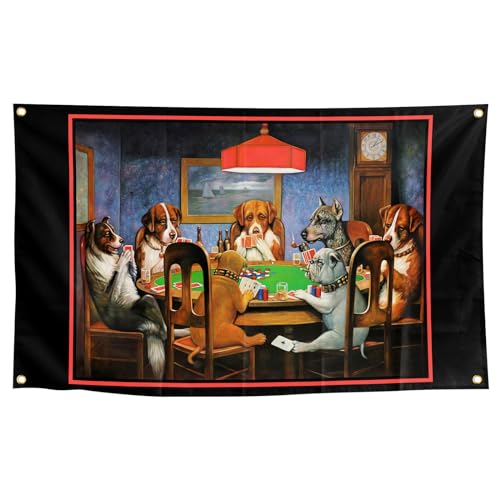 Poker-Hunde-Spielkarten, Gartenflagge, 90 x 152 cm, Poker-Flagge mit Ösen für Zuhause, Hof, Terrasse, Dekoration