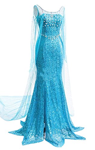 Lonely hero Damen Elegante Prinzessin Elsa Kleid mit warmer Stola Pailletten-Kleid Kostüm Cosplay Kleider