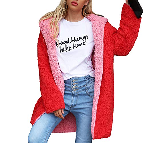 PPangUDing Plüschjacke Doppelseitig Winterjacke Damen Mode Einfarbig Fleece Gefüttert Langarmshirt Cardigan Outwear Herbst Winter Warm Outdoor Winddichte Casual Wild Kapuzenpullover Parka