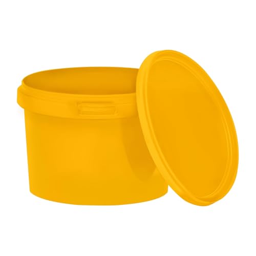 BenBow Eimer mit Deckel gelb 20x 0,5 Liter - lebensmittelecht, stabil, luftdicht, auslaufsicher, geruchsneutral - Aufbewahrungsbehälter aus Kunststoff, mit Henkel - leer