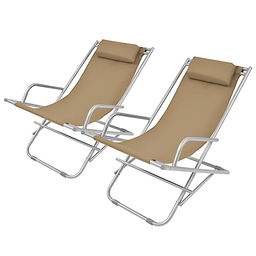 KTHLBRH Outdoor-Liege Sonnenstuhl Gartenliege Strandliege Liegestühle 2 STK. Stahl Taupe für Gärten, Pools, Terrassen