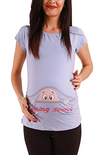 Coming Soon - Lustige witzige süße Umstandsmode/Umstandsshirt mit Motiv für die Schwangerschaft/T-Shirt Schwangerschaftsshirt, Kurzarm (Dunkelgrün, Medium)