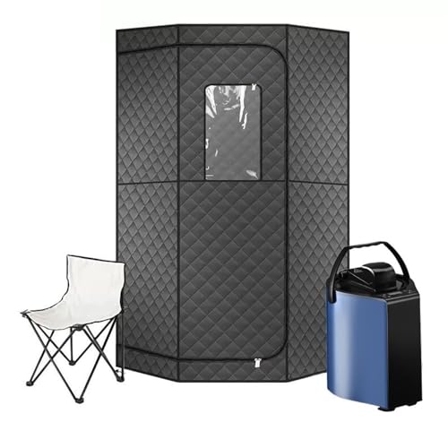 Tragbare Sauna for Zuhause, Saunazelt-Sauna-Box mit 3L-Dampfbad, Fernbedienung, Klappstuhl, 9 Stufen, schwarz,Tragbare Dampfsauna (Color : D)