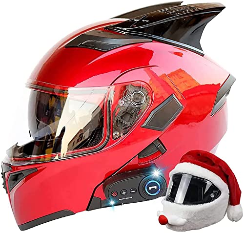 Motorradhelm Integrierter Bluetooth-Helm Klapphelm Motorrad Full Face Helm,DOT/ECE Geprüft Mit Doppelvisier Sturzhelm Eingebautem Mikrofon Automatische Beantwortung Integralhelm