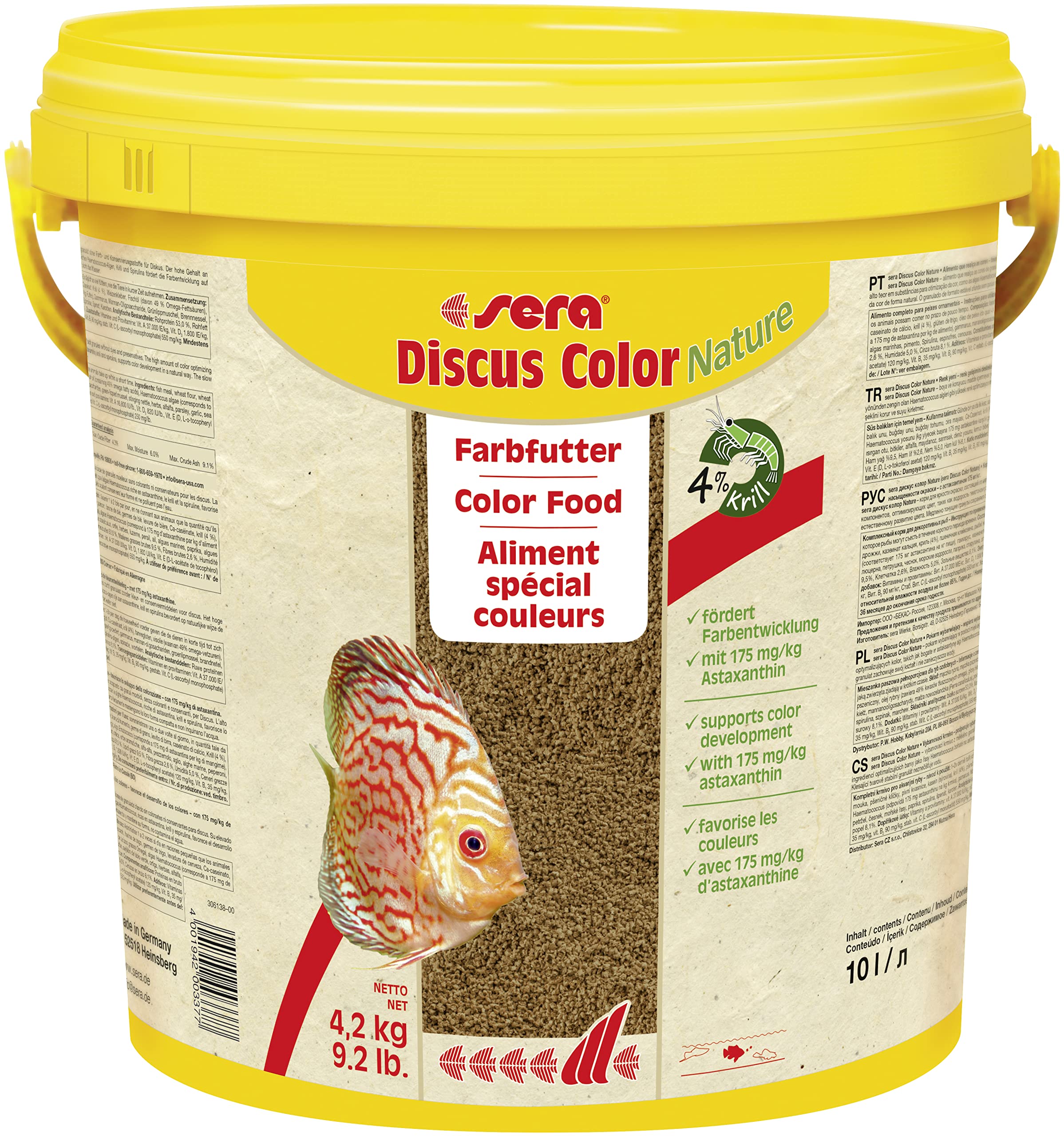 sera Discus Color Nature 10 L (4,2 kg) - Farbfutter für alle Diskusfische mit 175 mg/kg Astaxanthin, Futter für Diskus