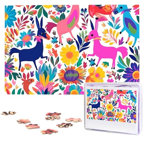 Mexikanische Otomi Tiere Puzzles 1000 Teile personalisierte Puzzles Fotos Puzzle für Familie Bild Puzzle für Erwachsene Hochzeit Geburtstag (74,9 x 50 cm)