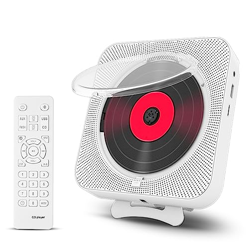 CD-Player mit Bluetooth – Wandmontierbarer Musik-Player Home Audio Boombox mit LCD-Display und Staubschutz, integrierte HiFi-Lautsprecher mit Fernbedienung FM Radio MP3