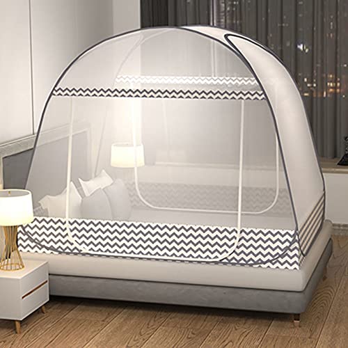 Pop-Up-Moskitonetz-Zelt für Betten, Kinderbettnetz, 360°-Anti-Mückenstich-Design, tragbares, faltbares Streifen-Moskitonetz-Zelt mit unteren Doppeltüren, Bett für Babys und Erwachsene, Grau, 1,2 m (