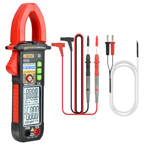 Digitale Multimeter Stromzange, Strommesszange mit intelligenter Stimme 6000 Zählungen: Elektriker-Tester mit Taschenlampe, misst Wechselstrom, AC/DC-Spannung, Widerstand, Dioden