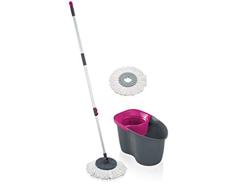 Leifheit Set Clean Twist Disc Mop 60 Years Edition, Wischer für nebelfeuchte Reinigung, Wischmop mit Schleudertechnologie, Schleudermop ohne Fußbedienung, Bodenwischer mit Click-System, pink