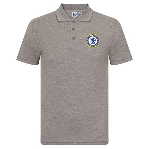 FC Chelsea Herren Polo-Shirt mit originalem Fußball-Wappen - Geschenkartikel - Grau - XL