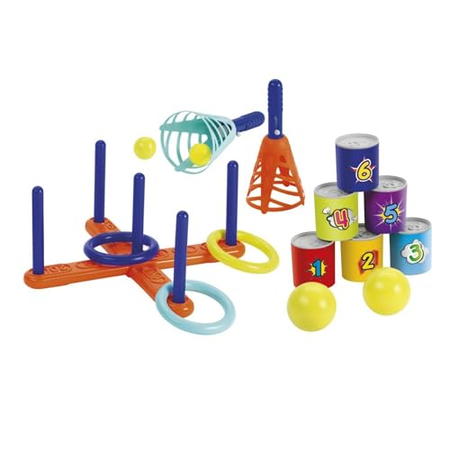 Ecoiffier - Outdoor Spielset - Ringwurfspiel, Dosenwerfen, Fangball, ideale Spiele für Kindergeburtstage, Strandspielzeug, für Kinder ab 18 Monaten