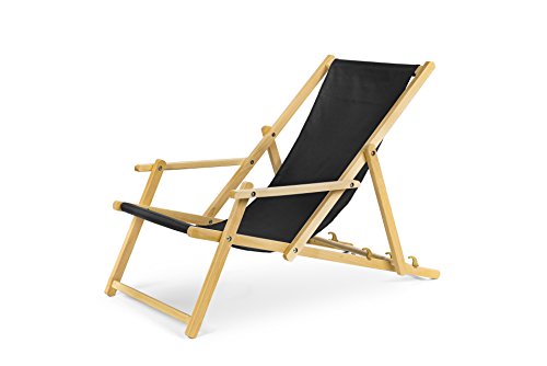 IMPWOOD Gartenliege Strandliege mit Armauflagen und Absicherungssystem Liegestuhl aus Buchenholz klappbar Holz-Liegestuhl schwarz