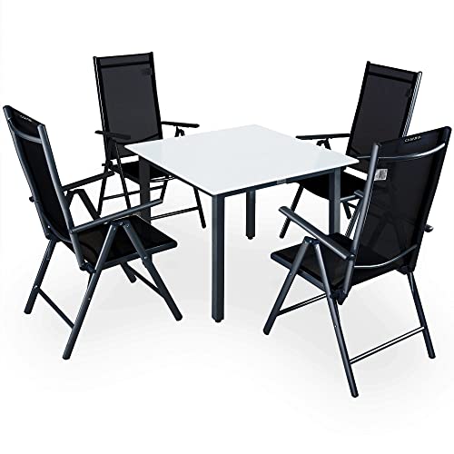 Casaria Sitzgruppe Bern 4+1 Aluminium 7-Fach verstellbare Stühle Hochlehner Gartentisch Milchglas Gartenmöbel Anthrazit