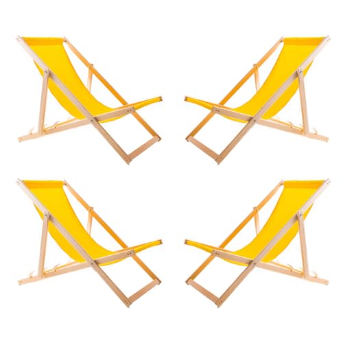 WOODOK 4er Liegestuhl Klappbar - Gartenliege Klappbar bis 120kg, Sonnenliege aus Buchenholz ohne Armlehne - 3-Stufige Rückenlehnenverstellung (4X Gelb)