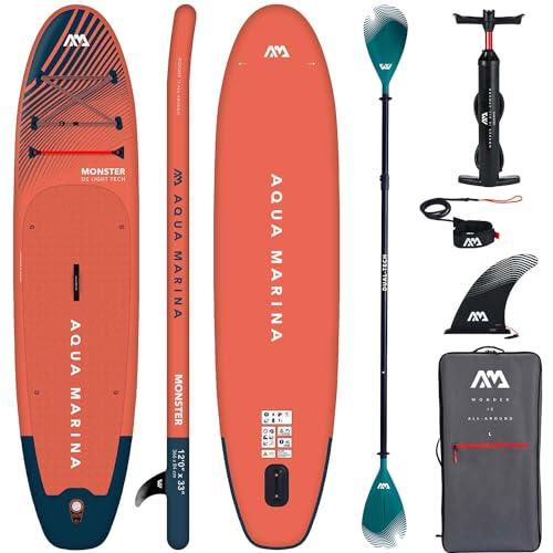 CampSup SUP Aqua Marina Monster + DUAL-TECH Paddle GRÜN 366x84x15cm Aufblasbares Stand Up Paddle Board Surfboard für Einsteiger & Fortgeschrittene mit zubehör