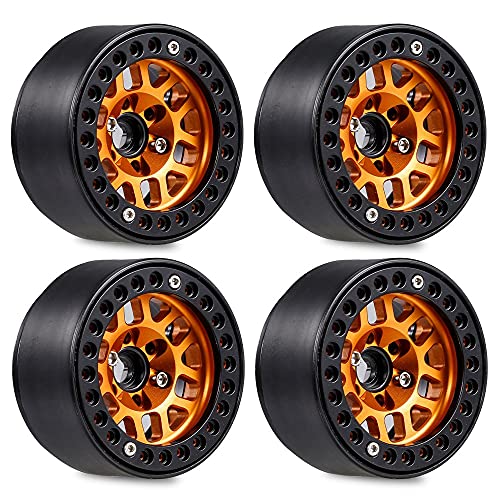 iFutniew 4 StüCke 1.9 Metall Perlenverschluss Rad Naben Felge für 1/10 RC Crawler Axial SCX10 90046 AXI03007 TRX4 RedCat D90,Orange