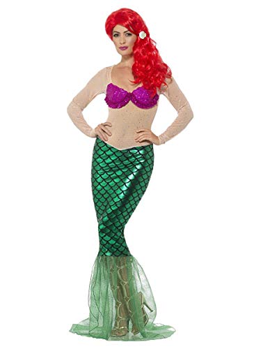 Smiffys Damen Deluxe Sexy Meerjungfrau Kostüm, Langes Pailletten Kleid und Haarklammer, Größe: 40-42, 44637