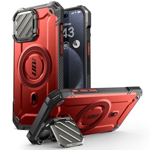 SUPCASE UB Mag XT für iPhone 15 Pro Max Hülle 6,7" (2023) mit Kameraschutz, [Kompatibel mit MagSafe] Robust Handyhülle Bumper Case Schutzhülle mit Ständer, Rot