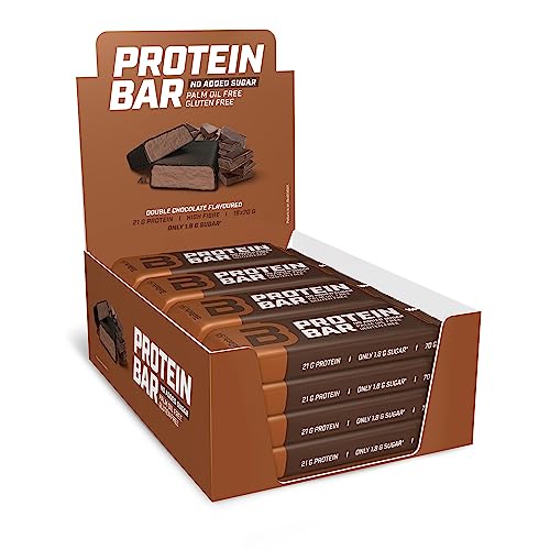 BioTechUSA Protein Bar, ballaststoffreicher Riegel mit 21 g Protein und niedrigem Zuckergehalt, gluten-und palmölfrei, 16 * 70g, Doppelte Schokolade