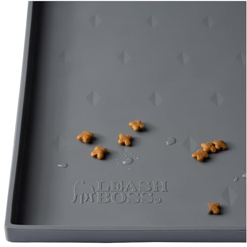 Leashboss Splash Mat XXL Hundefuttermatte mit hoher Lippe, 76.2x55.9 cm, wasserdichte Silikon-Haustierfuttermatte für Hunde und Katzen (XXL – 76.2x55.9 cm, grau)